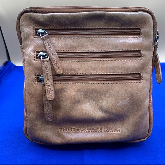 Tan Leather British Chesterfield Crossbody Bag Purse - Picture 1 of 9